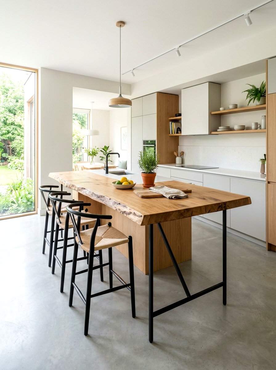 Floating wood island - 30 wabi sabi kitchen ideas