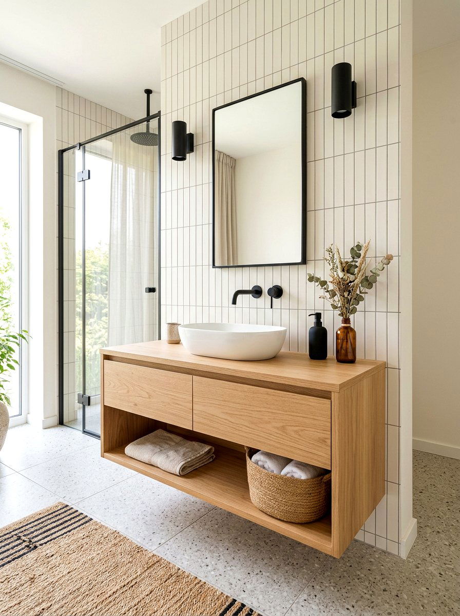 Floating wood vanity - 30 powder room vanity ideas