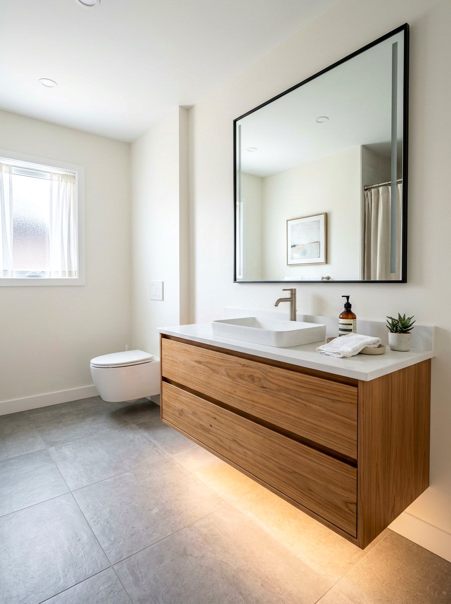 Floating wood vanity powder room - 30 spa like powder room ideas