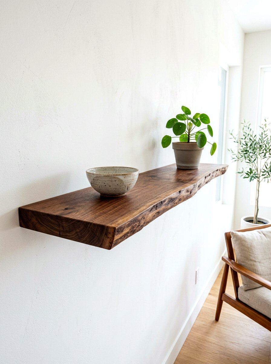 Floating wood wall shelf - 30 earthy entryway ideas