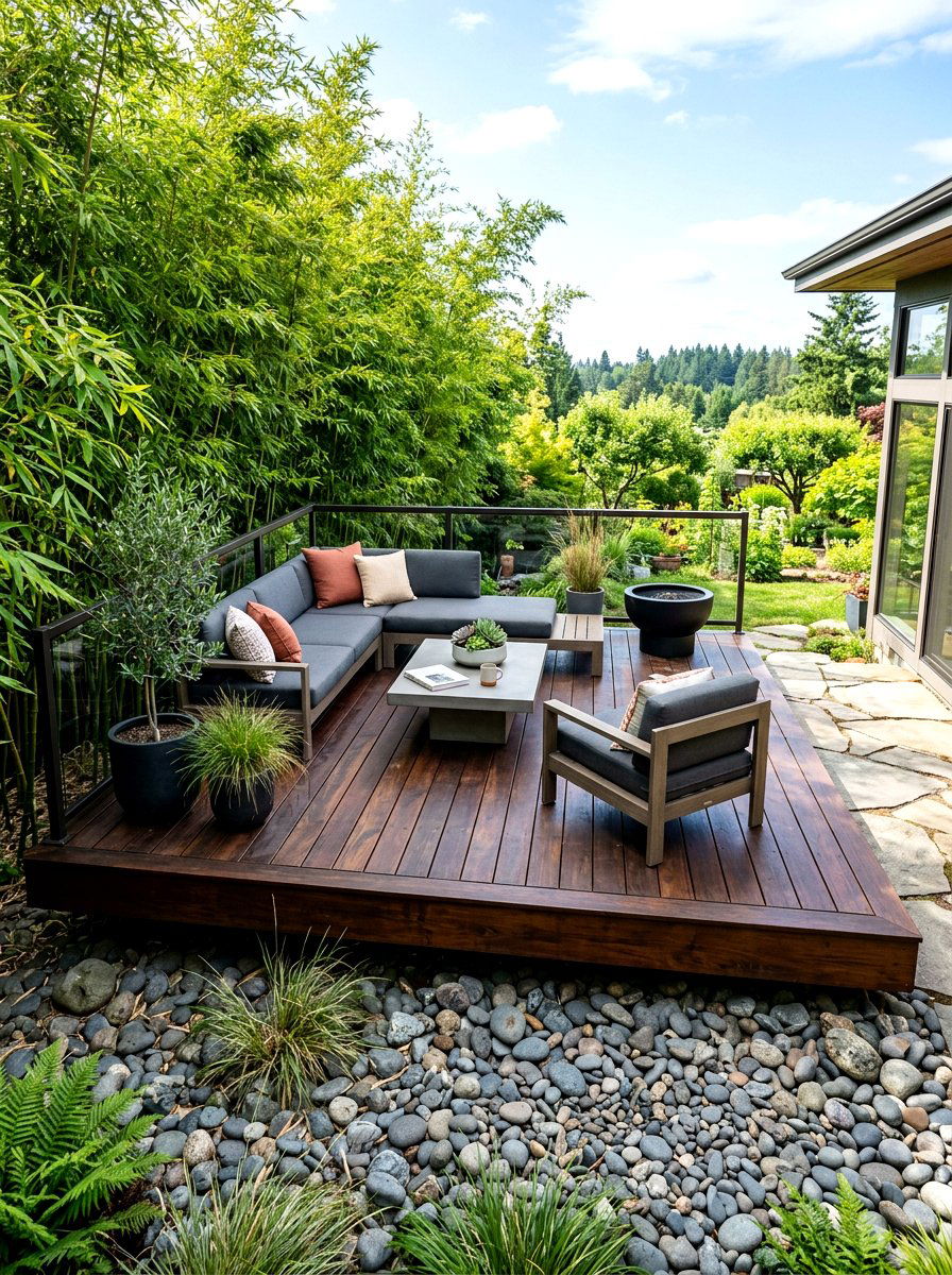 Floating wooden deck - 30 modern garden ideas