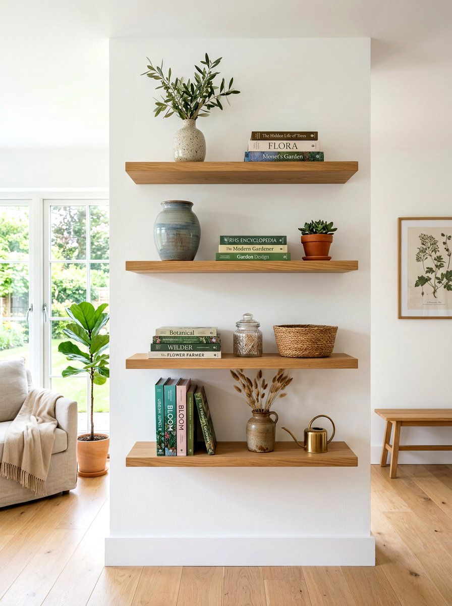 Floating wooden shelves - 30 potting shed storage ideas
