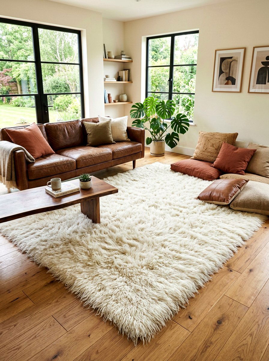 Flokati rug - 30 seventies living room ideas