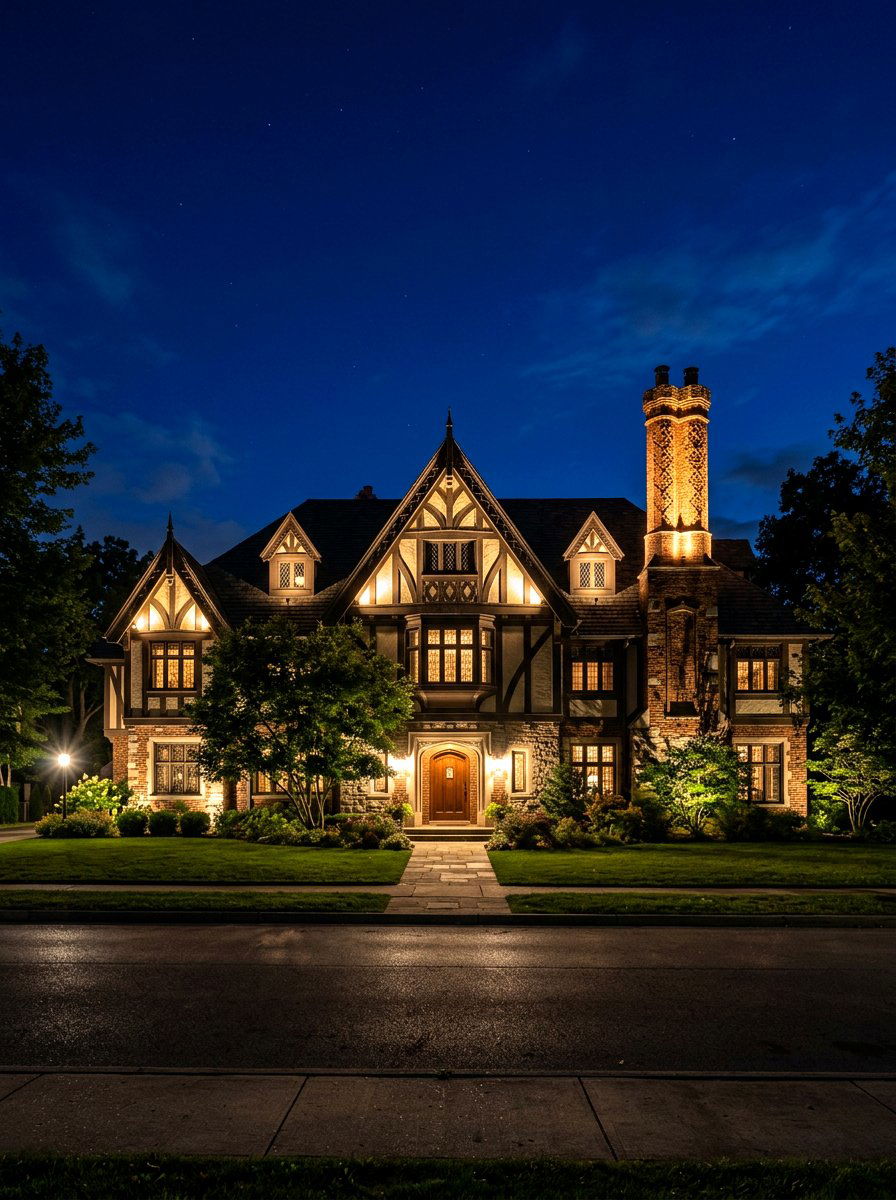 Flood Light For Steep Gable Peak - 30 Tudor exterior lighting ideas