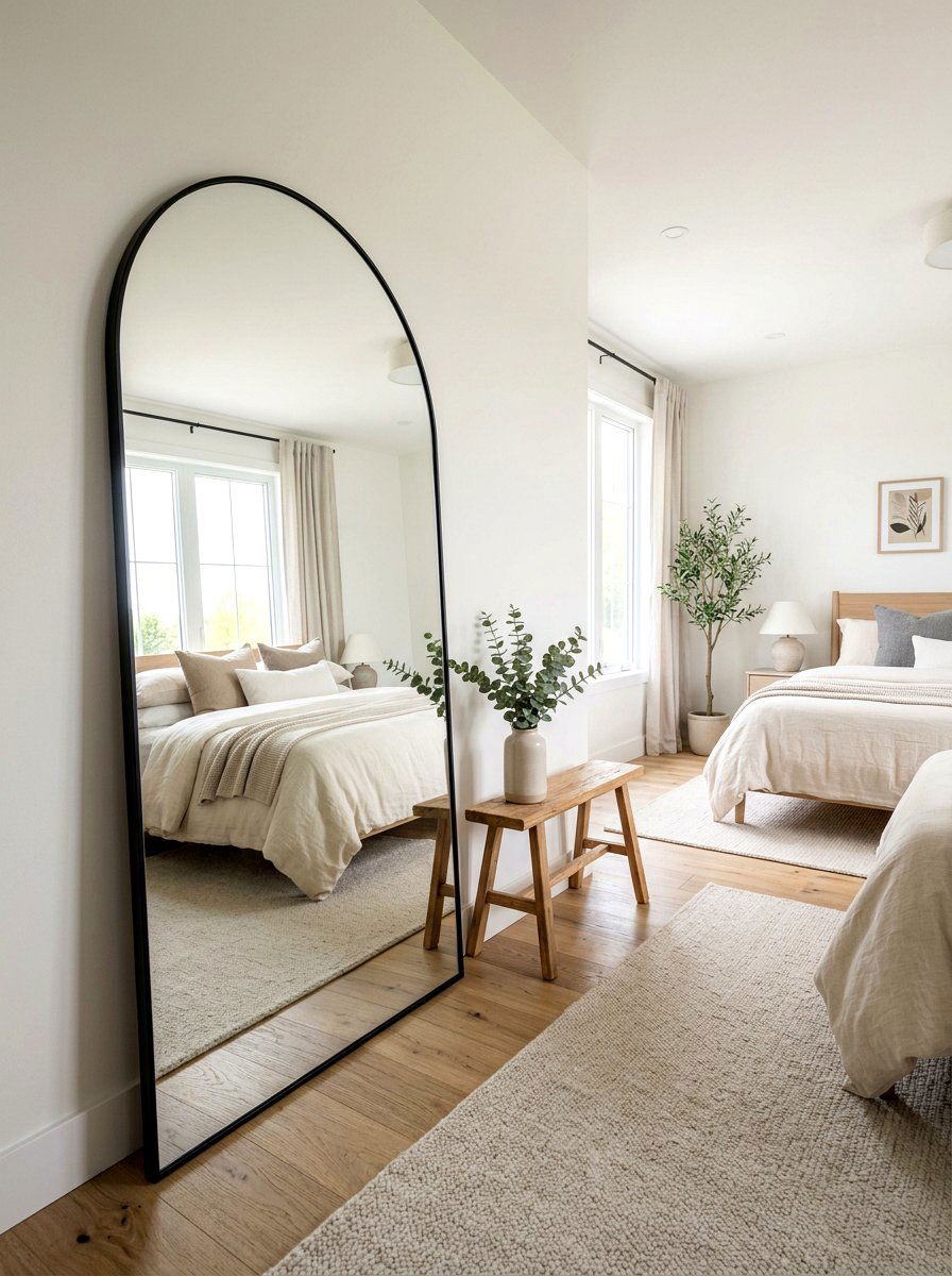 Floor Arched Mirror - 30 organic modern bedroom ideas