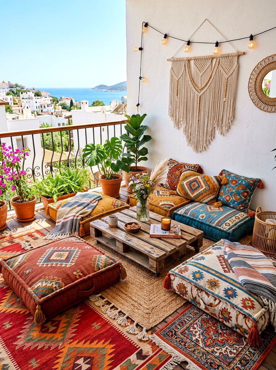 Floor Cushion Seating - 30 balcony furniture ideas