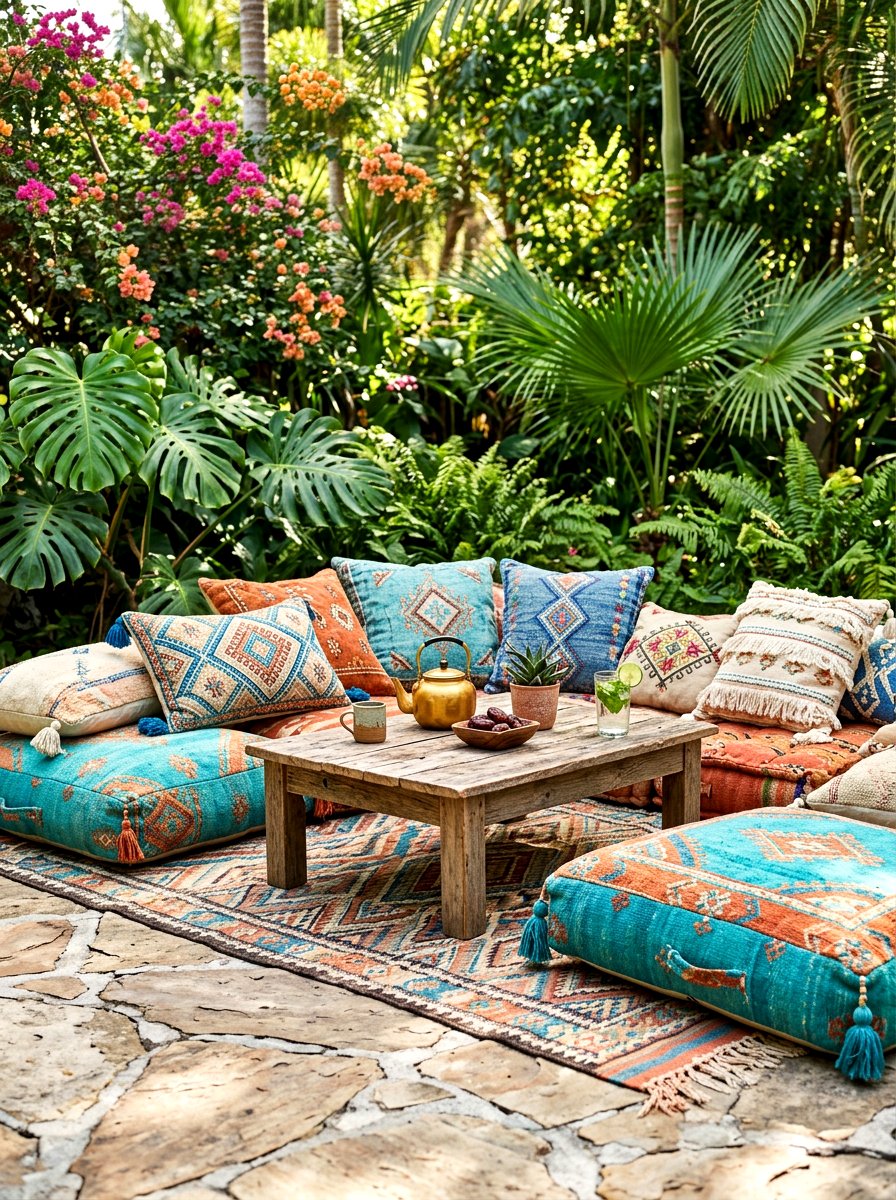 Floor Cushion Seating - 30 bohemian patio decor ideas