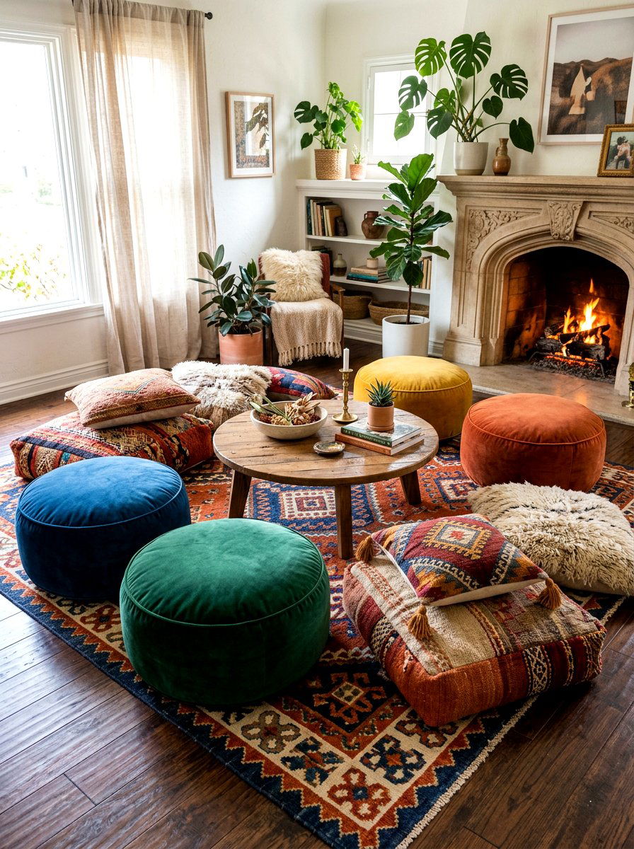 Floor Cushion Seating - 30 TikTok living room decor ideas