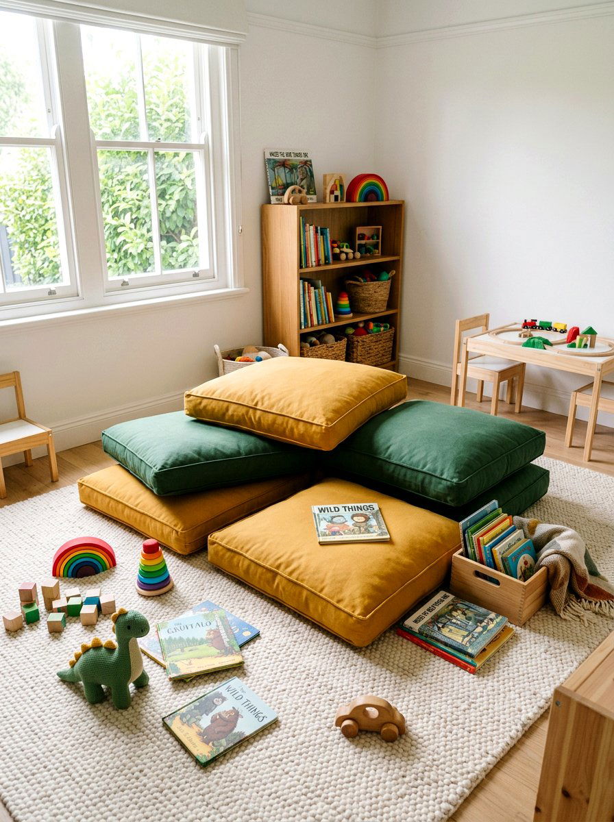 Floor Cushion Seating - 30 toy library playroom ideas