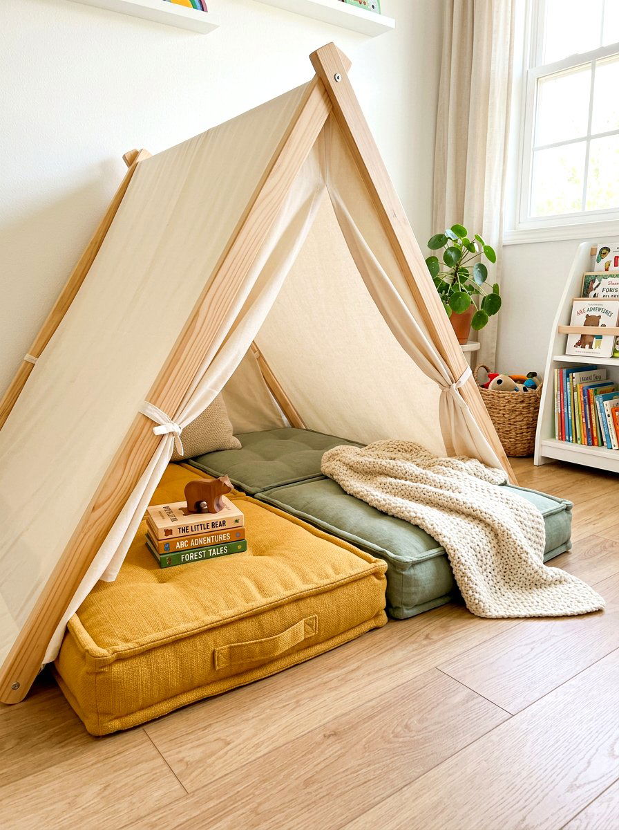 Floor Cushion Tent Area - 30 kids tent reading nook ideas