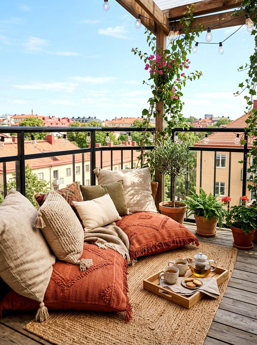 Floor Cushions For Balcony - 30 balcony cafe apartment ideas