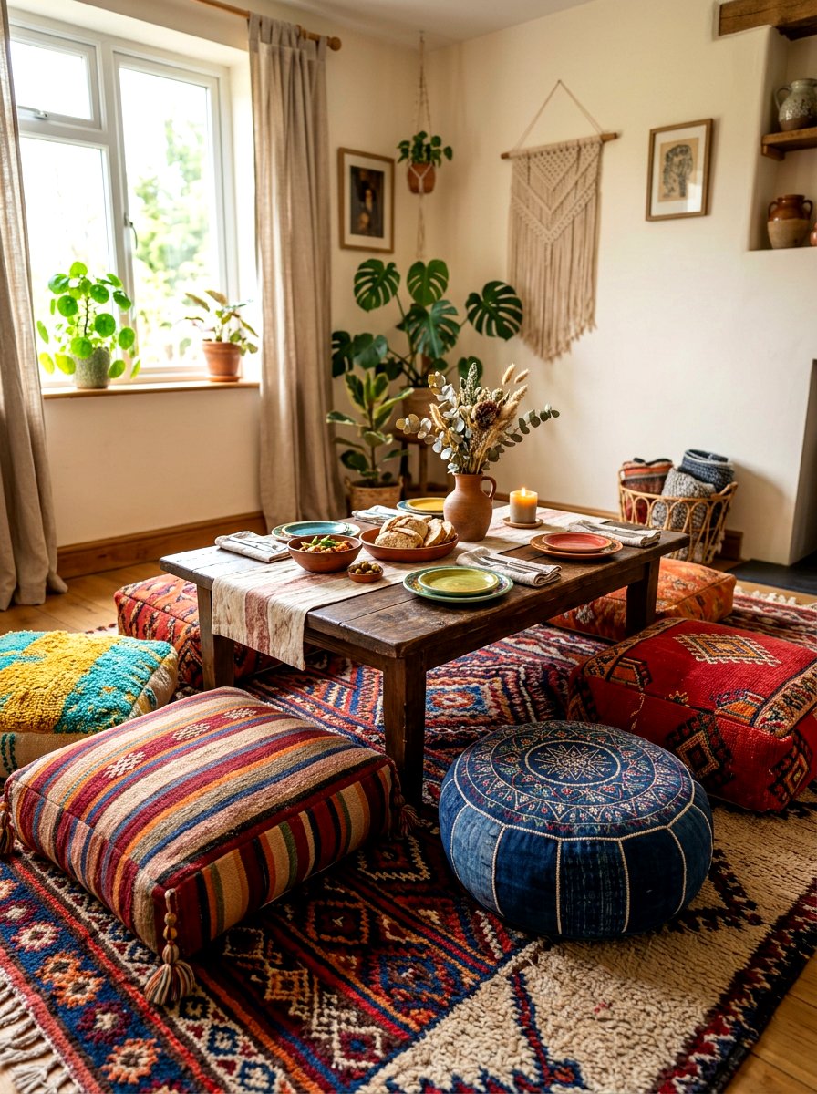 Floor Cushions For Low Tables - 30 mixed dining seating ideas