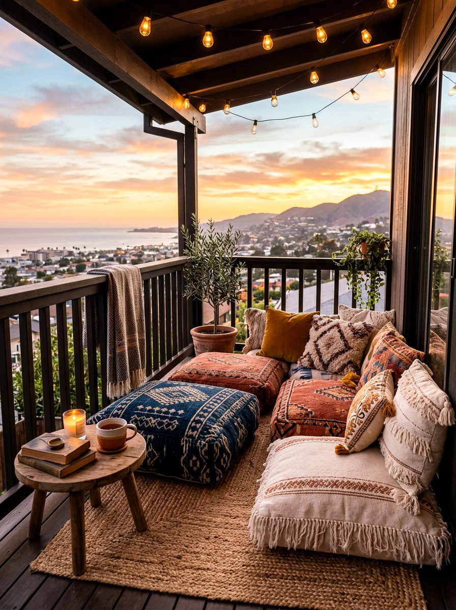 Floor Cushions Seating - 30 narrow balcony ideas