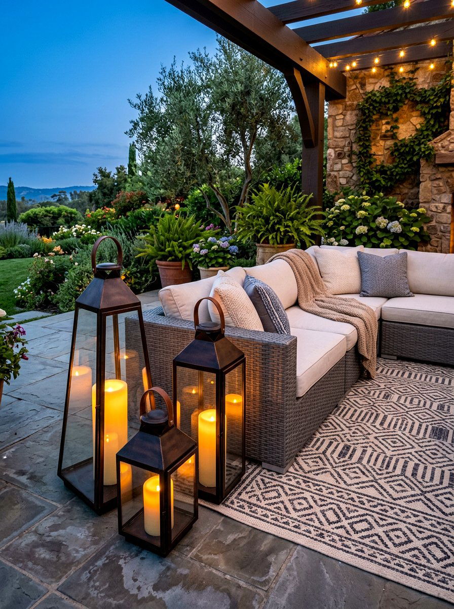 Floor Lantern Cluster - 30 lantern cluster patio ideas