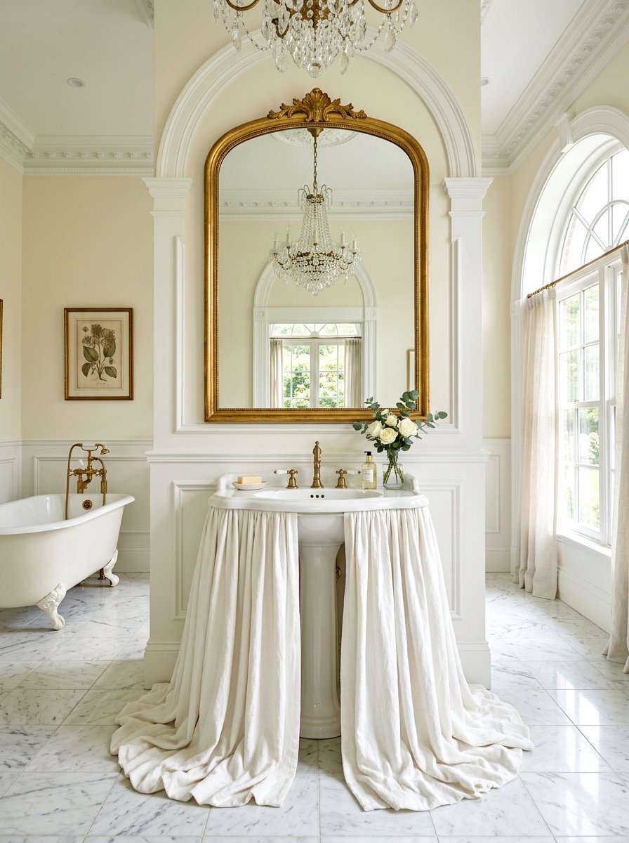 Floor Length Sink Skirt - 30 skirted vanity ideas