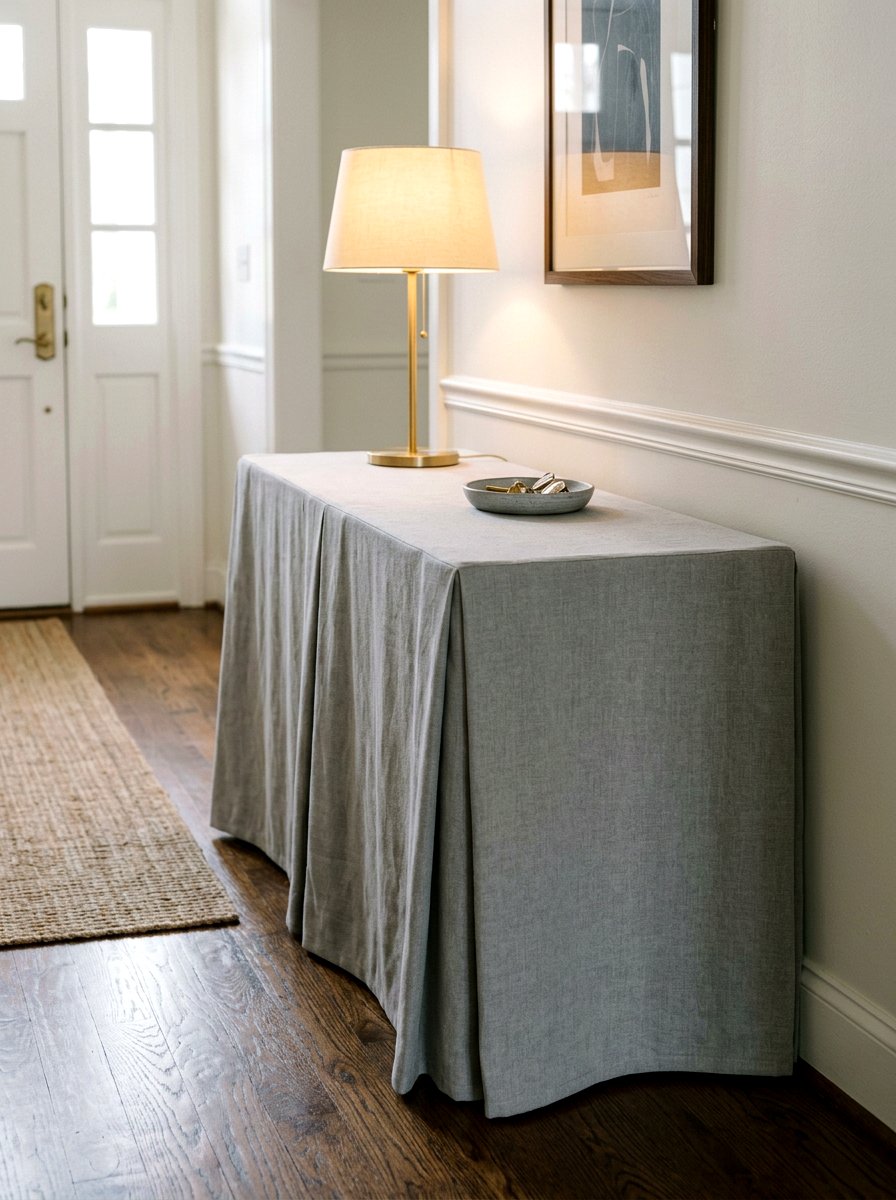 Floor Length Skirted Table - 30 skirted foyer table ideas