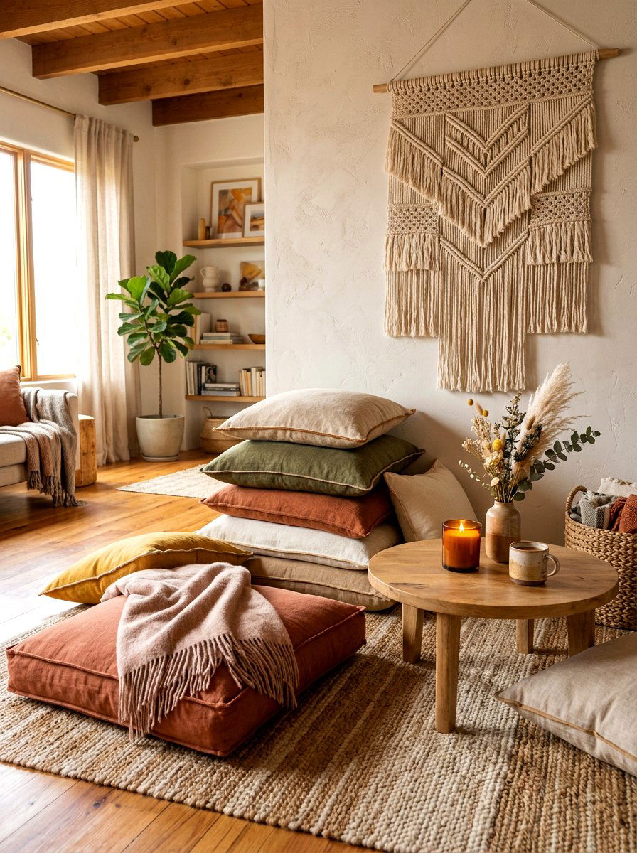 Floor Pillow Seating - 30 cozy apartment corner ideas