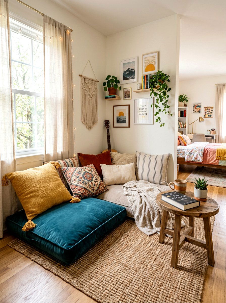 Floor Pillow Seating Area - 30 boho teen room ideas