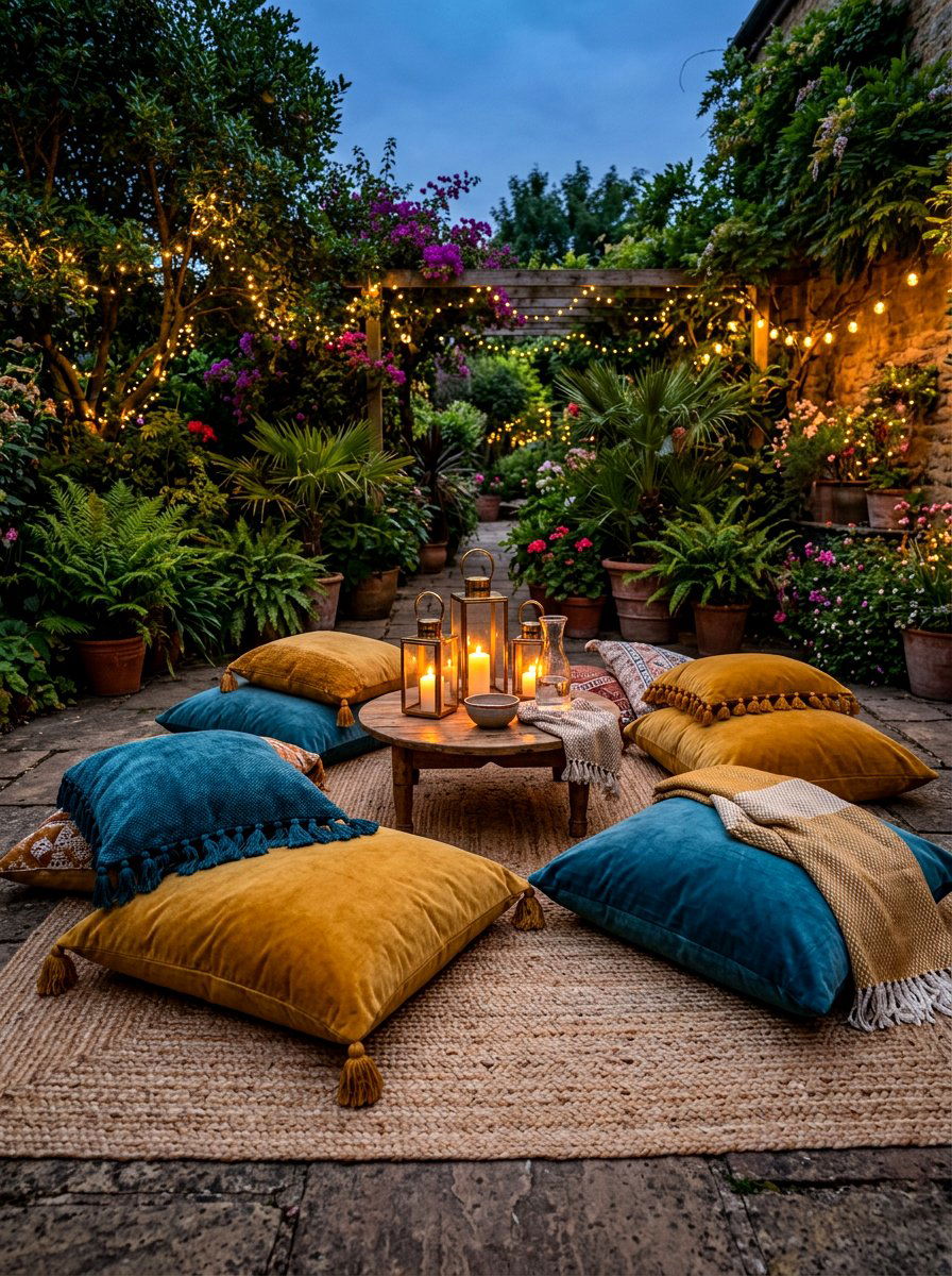 Floor Pillow Seating Arrangement - 30 outdoor movie night ideas
