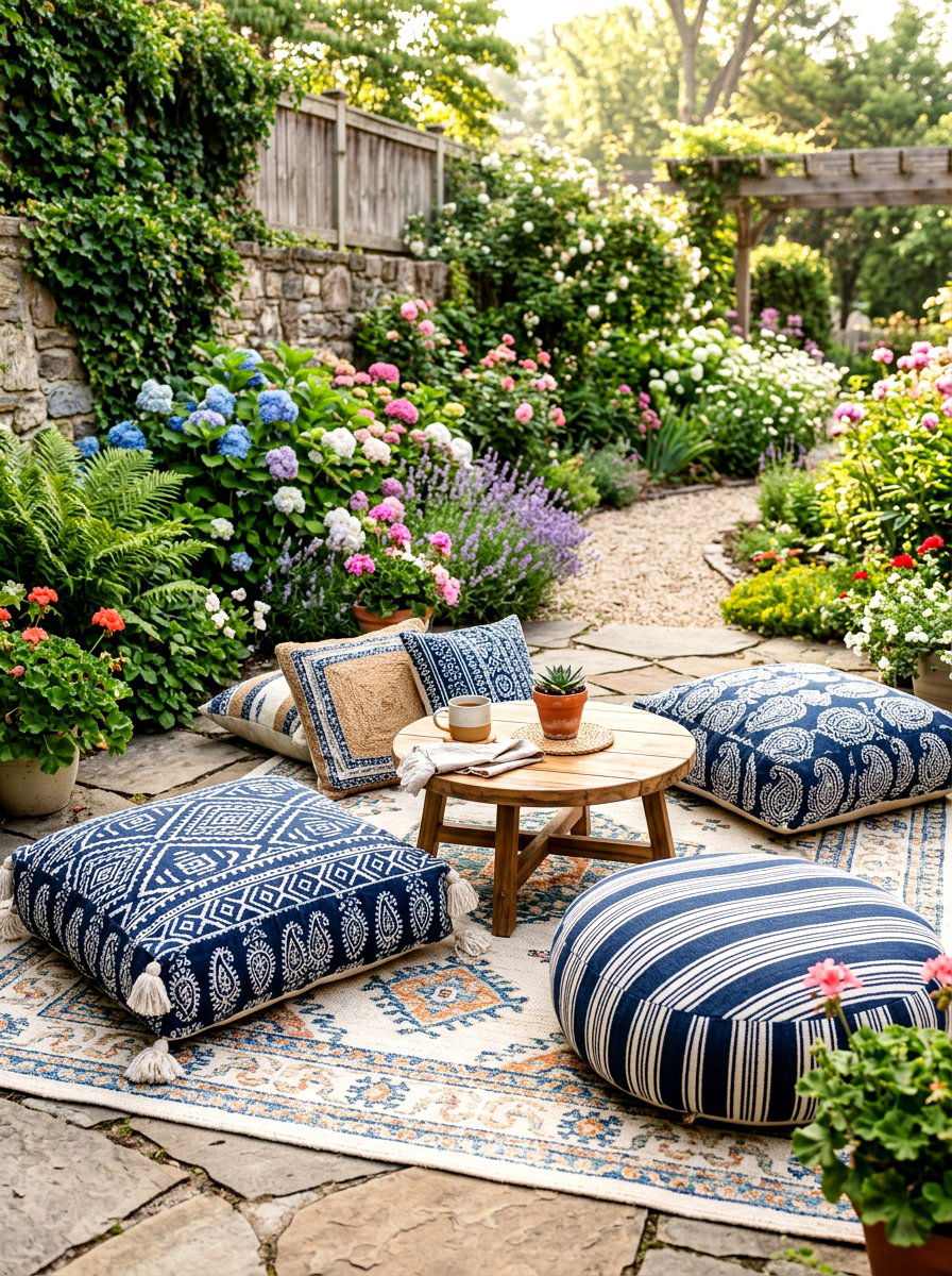 Floor Pillow Seating - 30 cozy patio ideas
