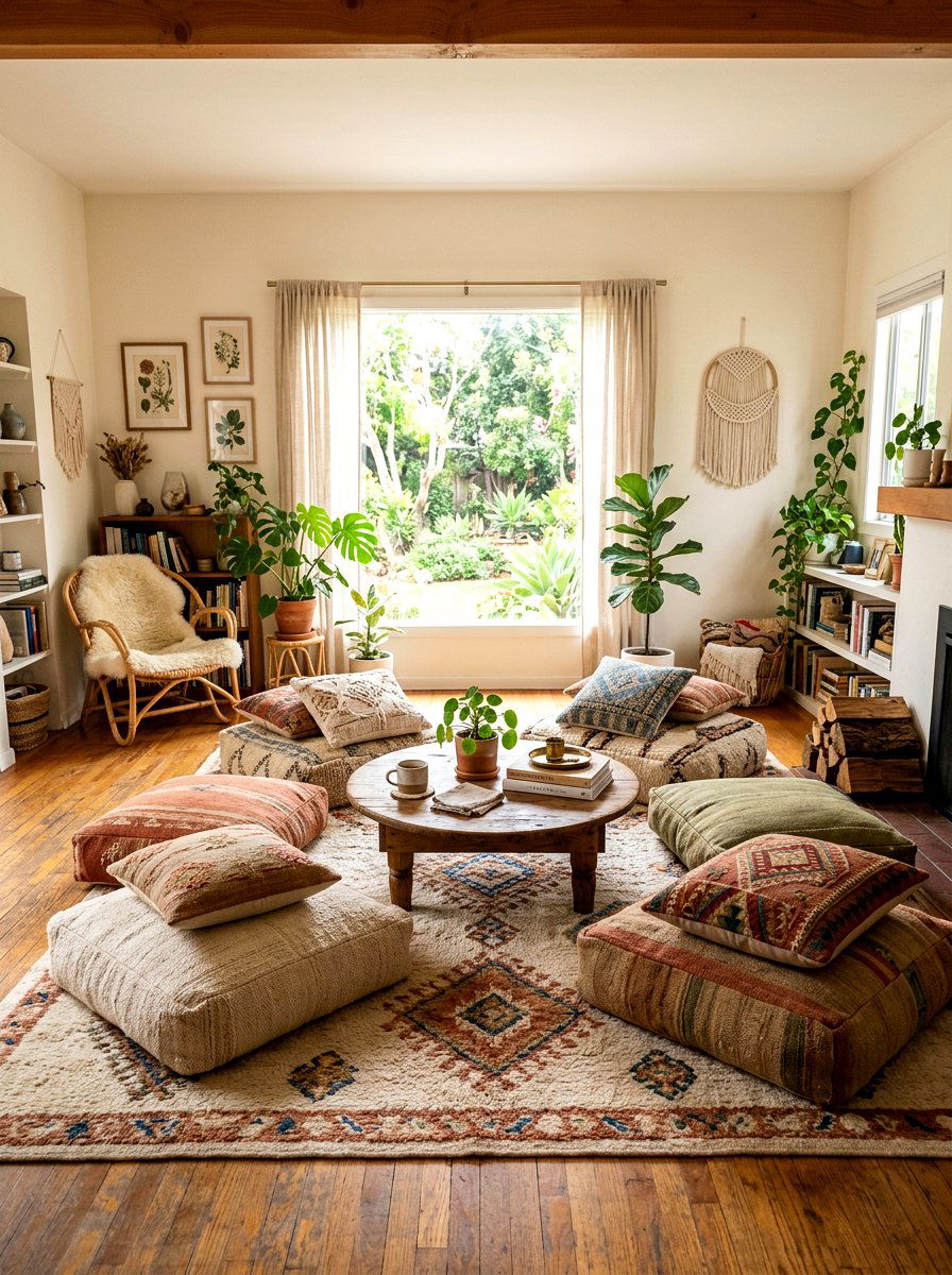 Floor Seating And Cushions - 30 renter friendly living room ideas