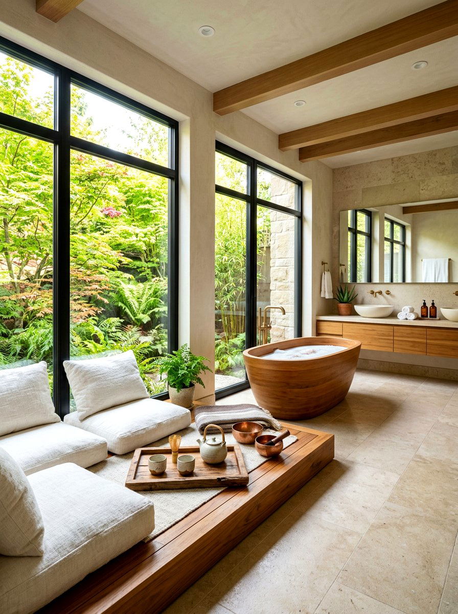 Floor Seating Area - 30 sound bath bathroom ideas
