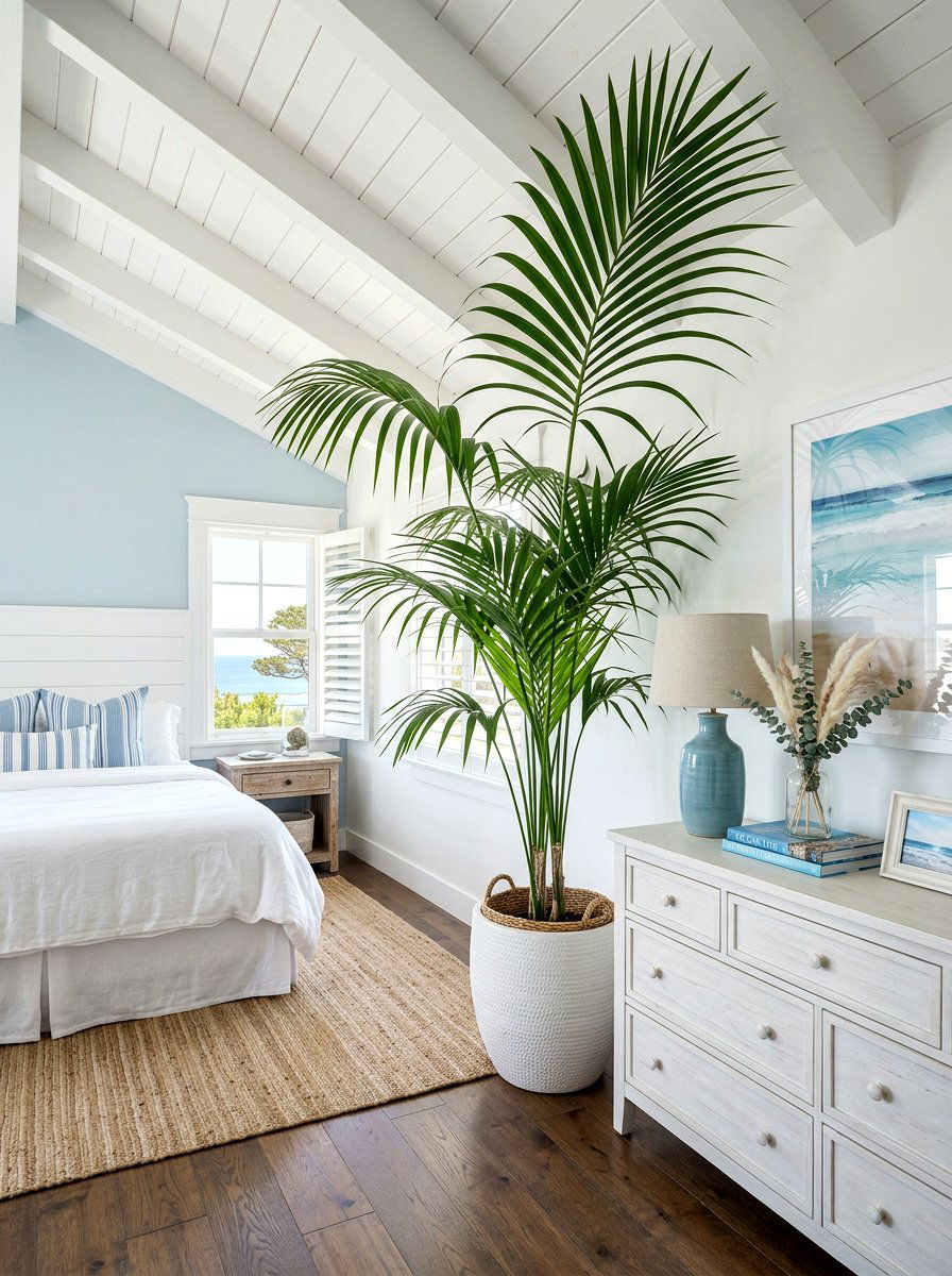 Floor Standing Palm - 30 bedroom plant decor ideas
