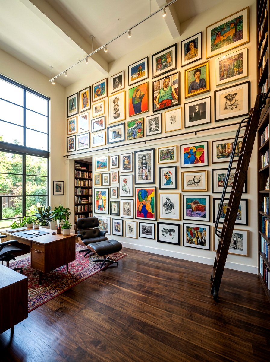 Floor To Ceiling Art Display - 30 art wall office ideas