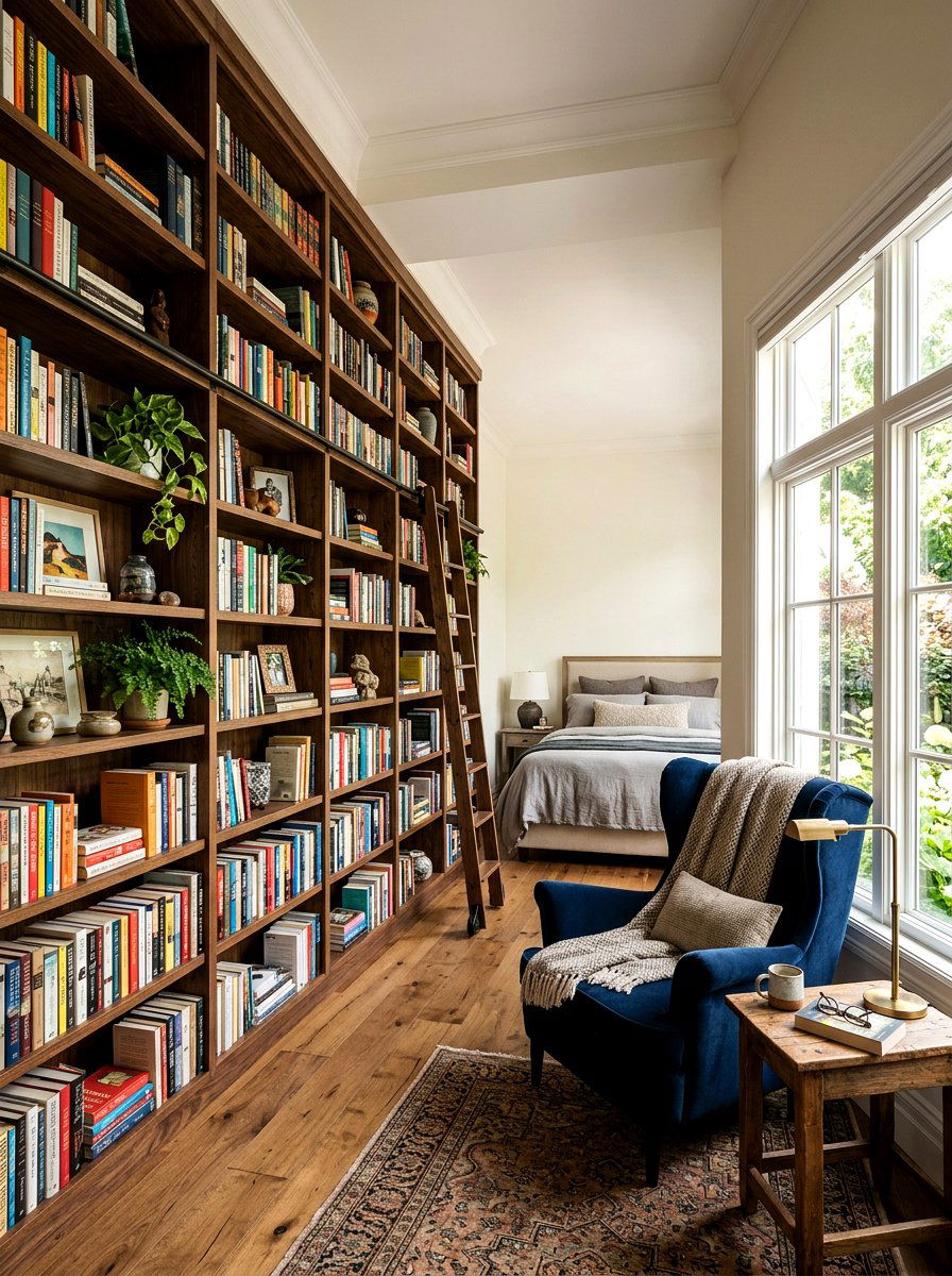 Floor To Ceiling Bookcase - 30 bedroom storage ideas