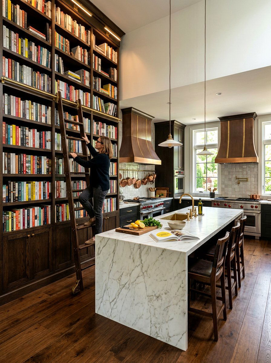 Floor To Ceiling Bookshelf - 30 cookbook kitchen shelf ideas