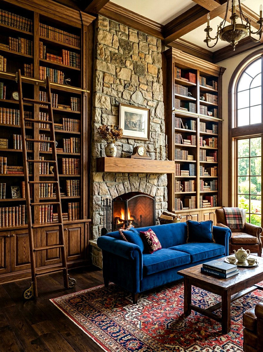 Floor To Ceiling Bookshelves With Fireplace - 30 library fireplace ideas