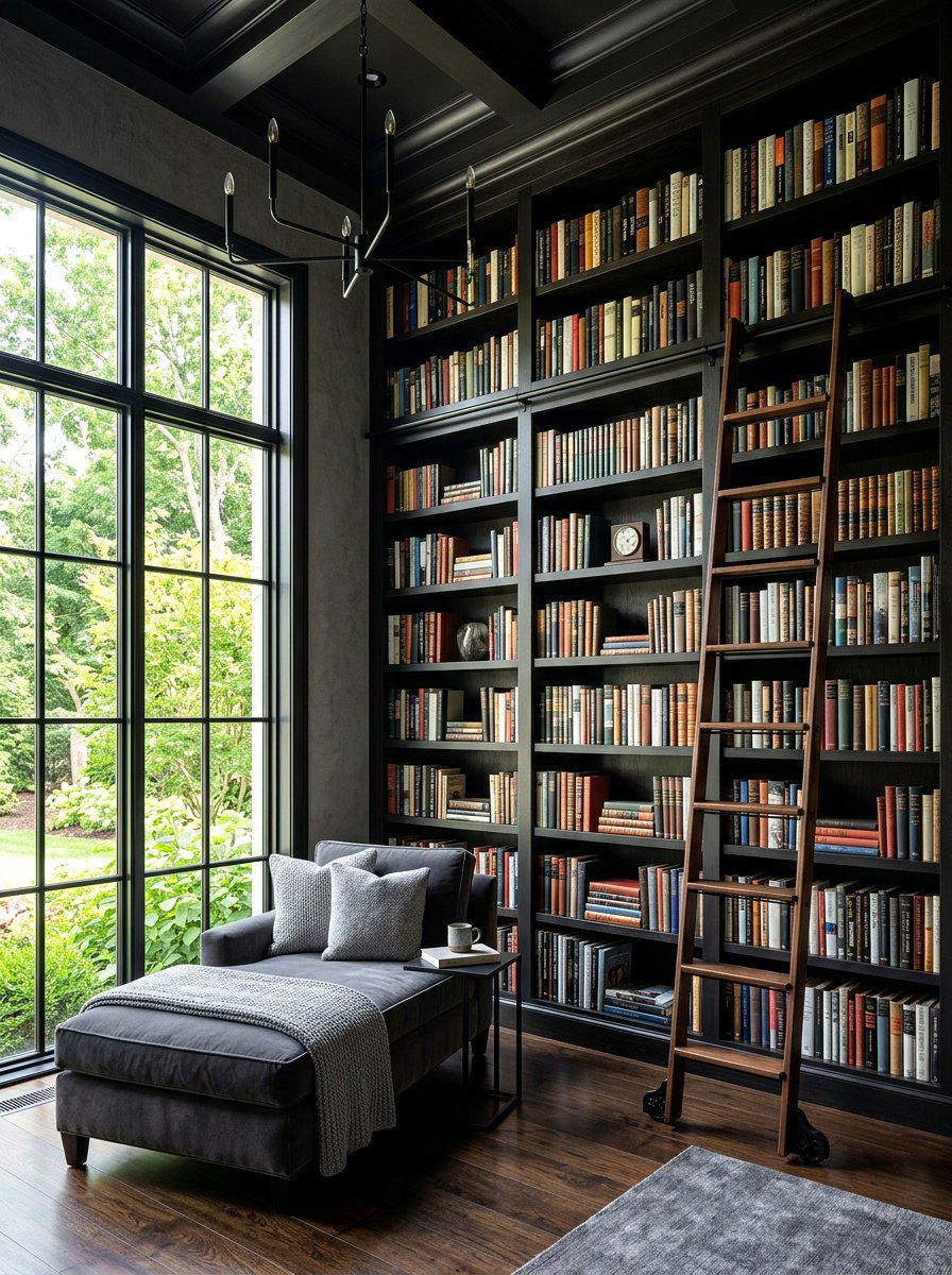Floor To Ceiling Dark Bookshelf - 30 moody reading room ideas