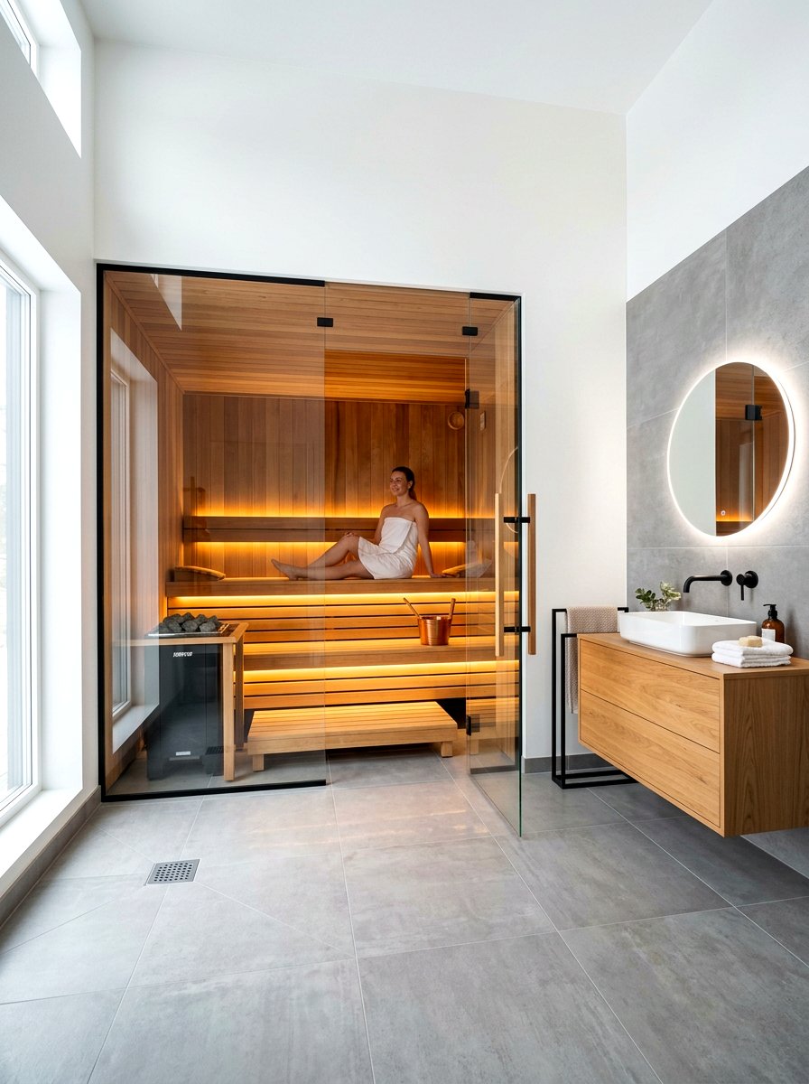 Floor To Ceiling Glass Sauna Partition - 30 sauna inspired bathroom ideas