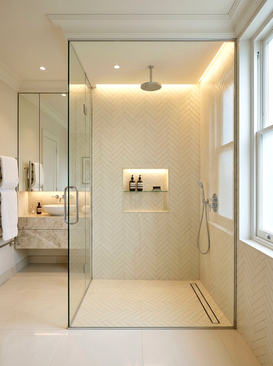 Floor To Ceiling Herringbone Tile - 30 herringbone shower tile ideas