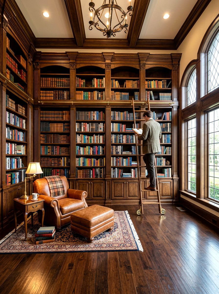 Floor To Ceiling Library Shelving - 30 moody library living room ideas
