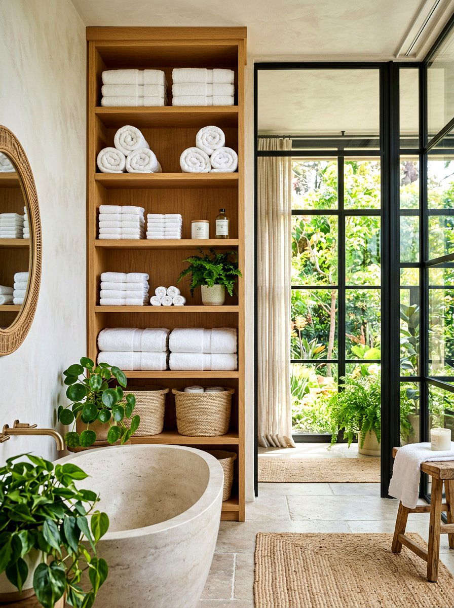 Floor To Ceiling Linen Tower - 30 vanity tower storage ideas