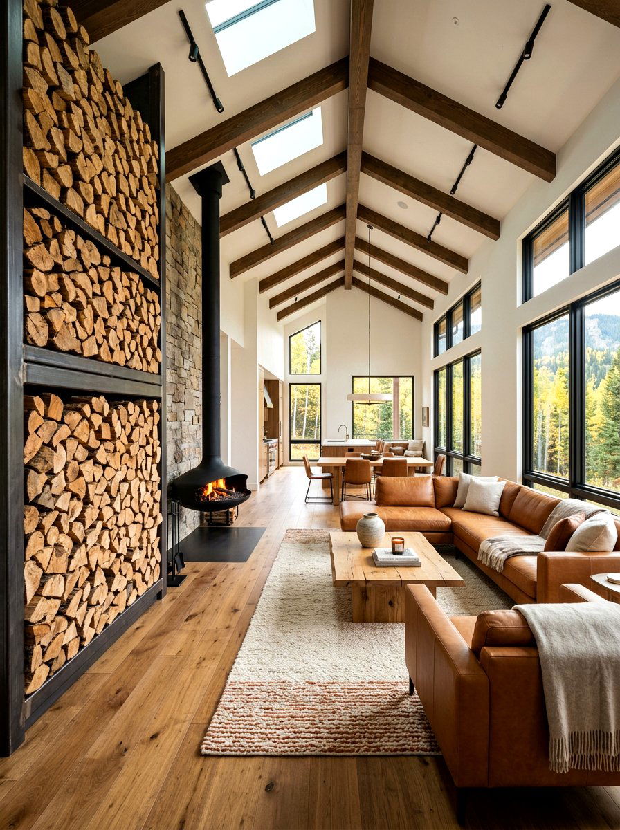 Floor To Ceiling Log Stack - 30 firewood storage wall ideas