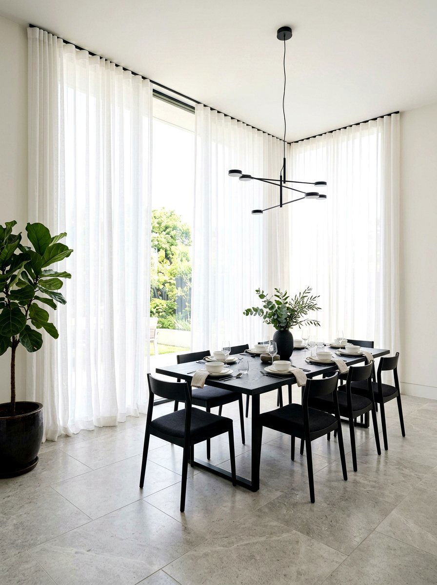 Floor To Ceiling Sheer Curtains - 30 quiet luxury dining room ideas