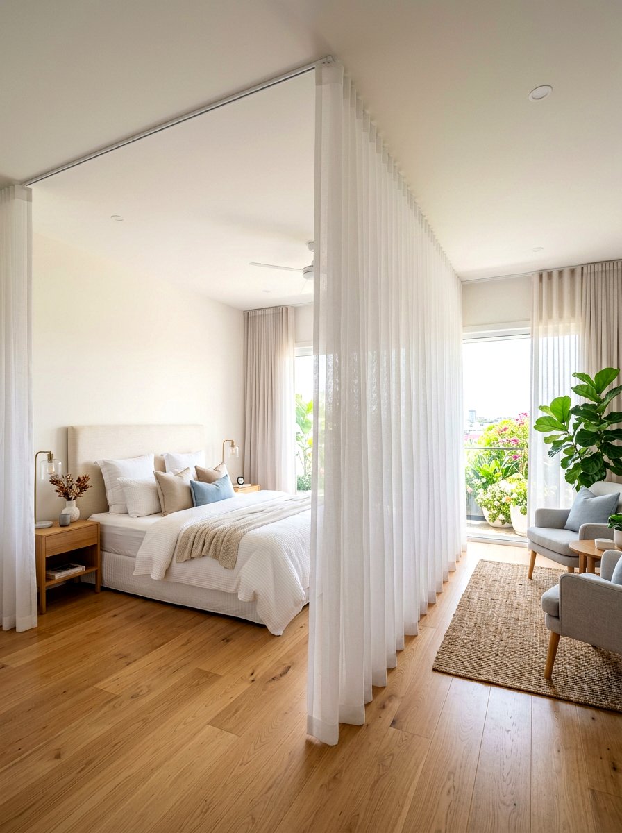 Floor To Ceiling Sheers - 30 cozy compartmentalized home ideas