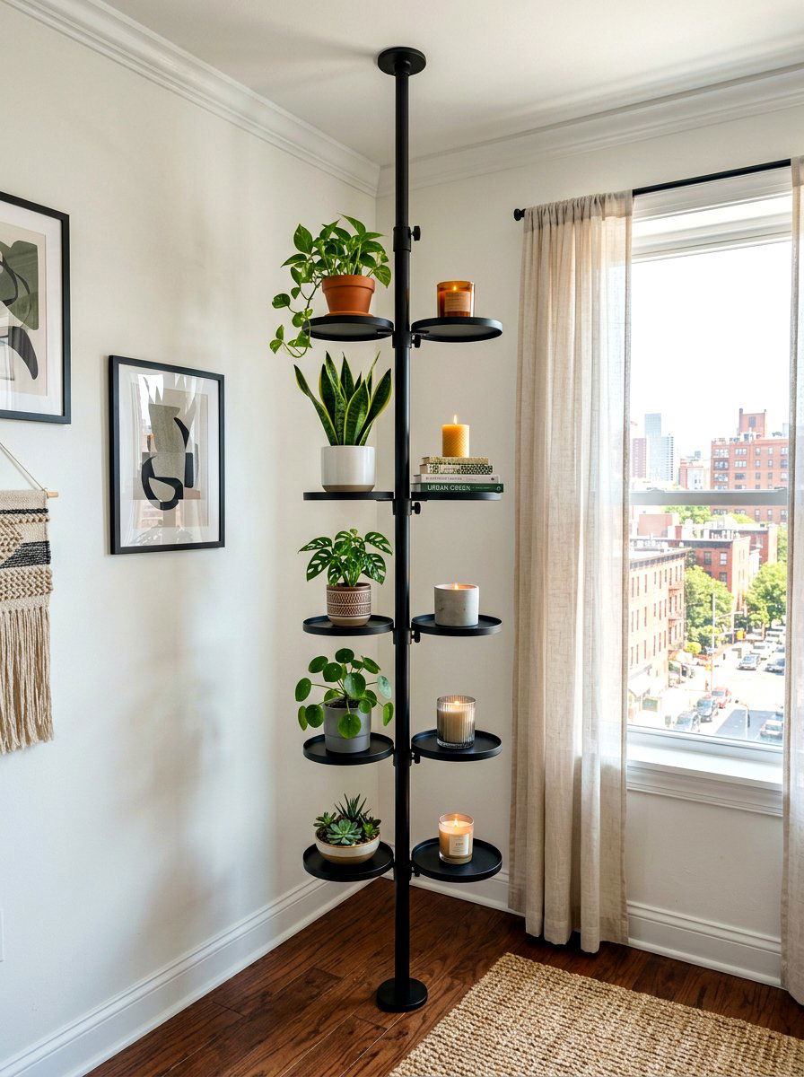 Floor To Ceiling Tension Pole - 30 no drill shelf styling ideas