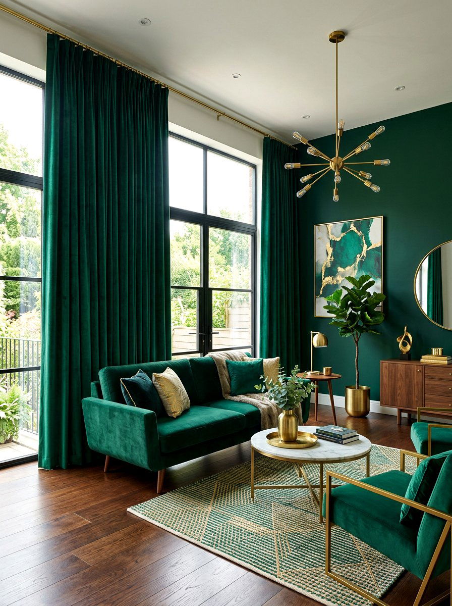 Floor To Ceiling Velvet Curtains - 30 dramatic drapery living room ideas