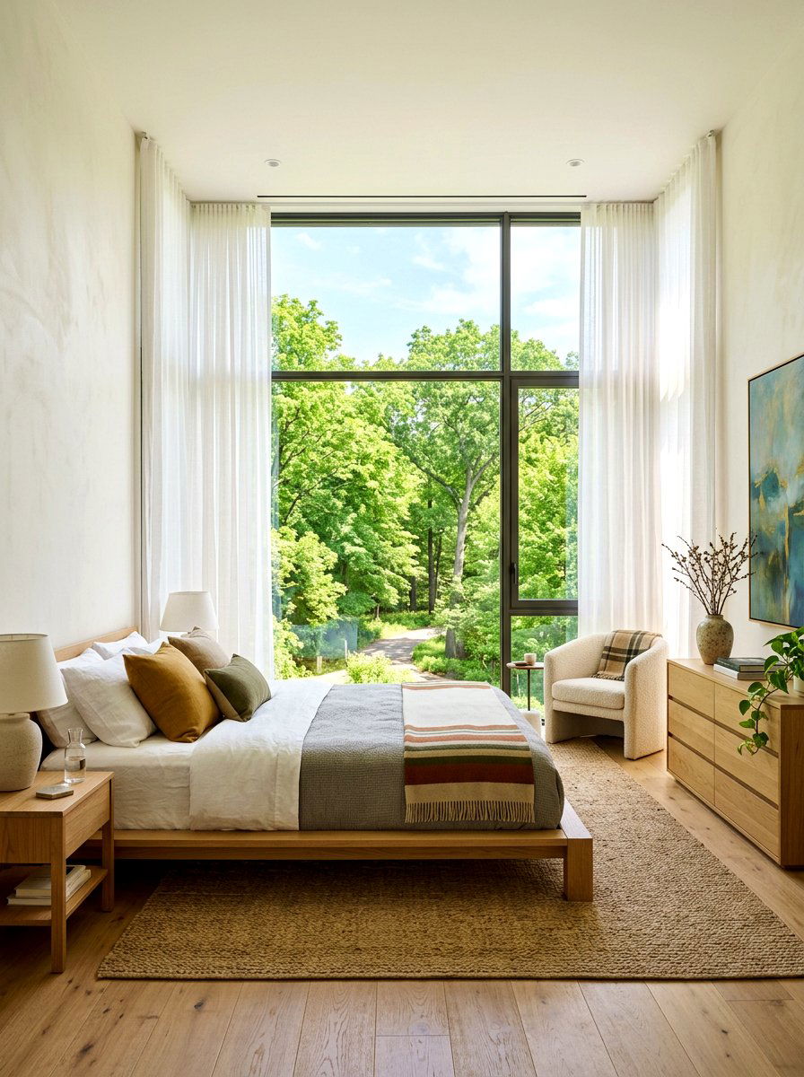 Floor To Ceiling Window - 30 Japandi bedroom ideas