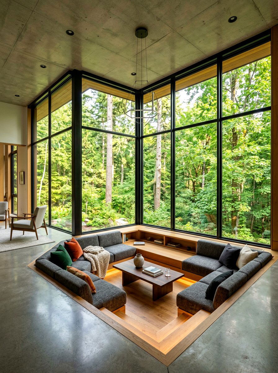 Floor To Ceiling Window Sunken Lounge - 30 step down living room ideas