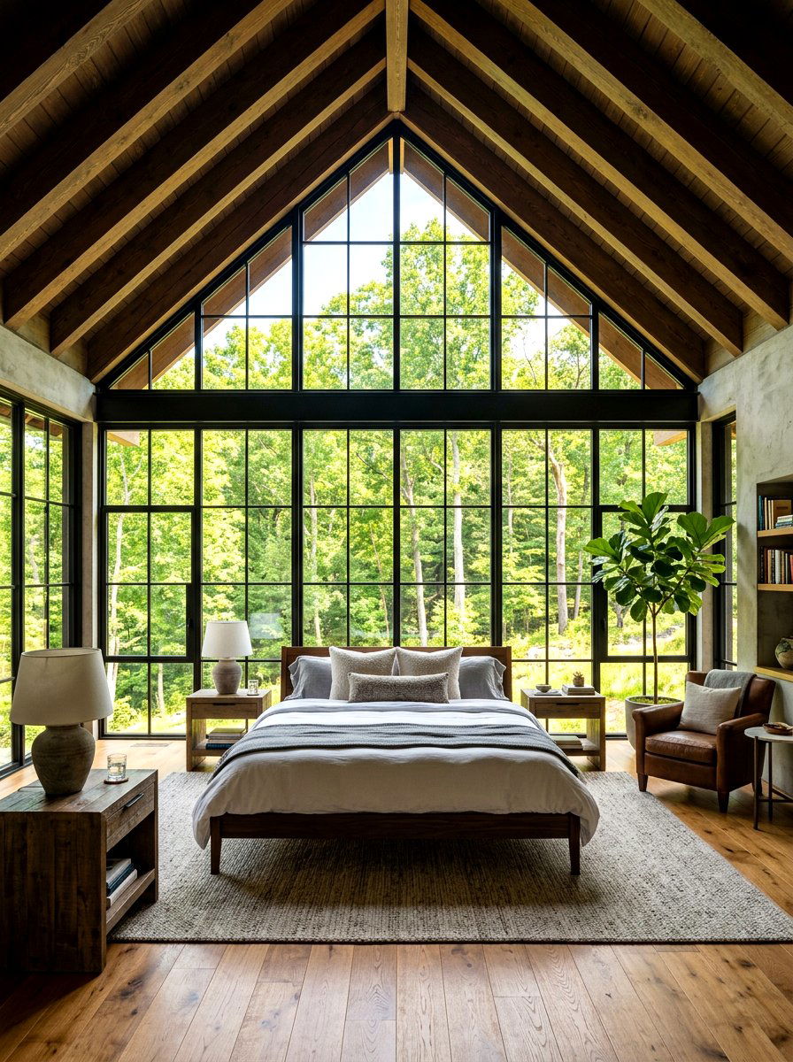 Floor To Ceiling Windows - 30 sloped ceiling bedroom ideas