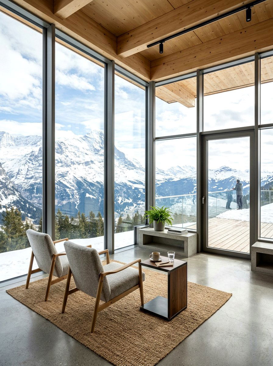Floor To Ceiling Windows - 30 ski chalet decor ideas