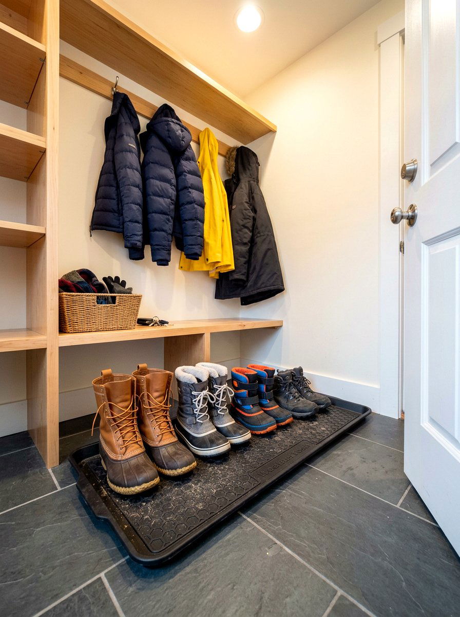 Floor boot tray - 30 organizing a coat closet ideas