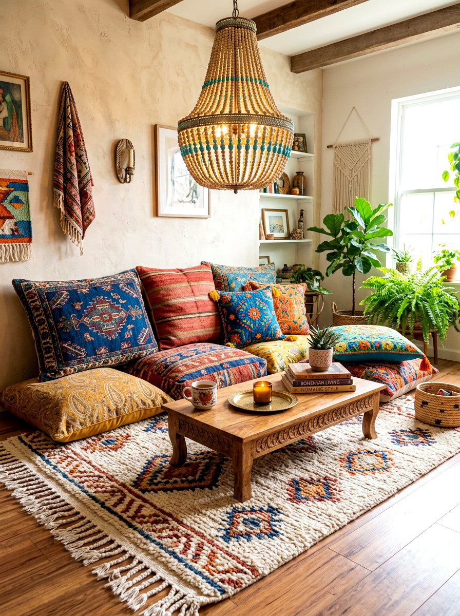 Floor cushion lounge - 30 screen free living room ideas