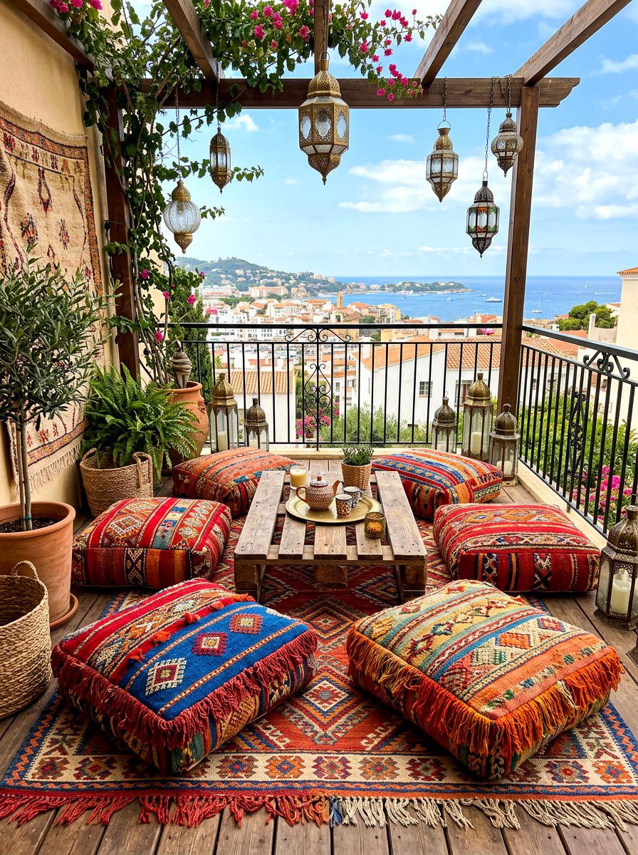 Floor cushion seating - 30 apartment deck ideas