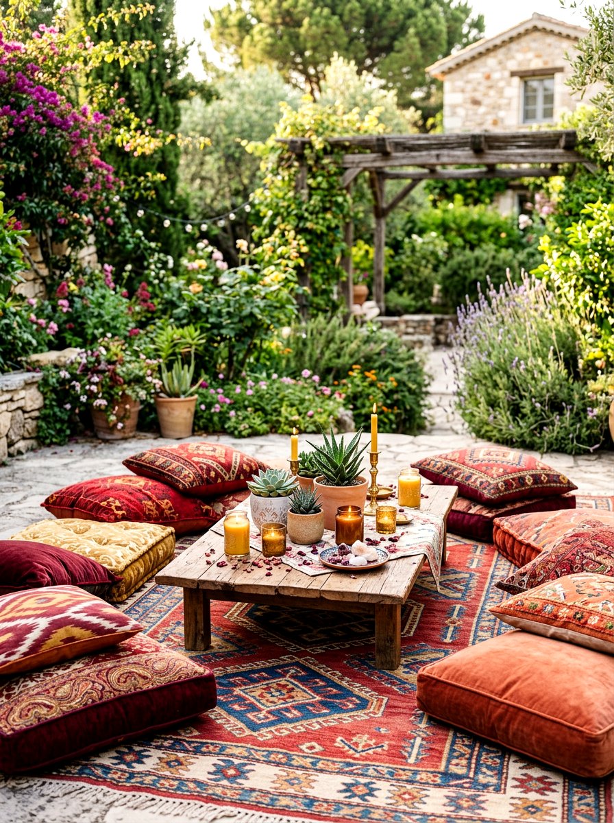 Floor cushions and low table - 30 patio furniture ideas