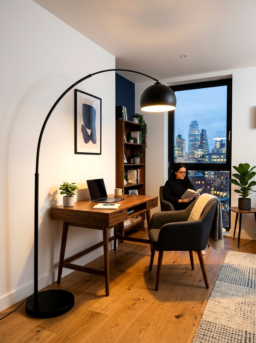Floor lamp task lighting - 30 renter friendly home office ideas